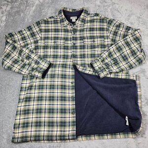 LL Bean Shirt Mens XL Tall Green Plaid Fleece Lined Flannel Button Up Shacket